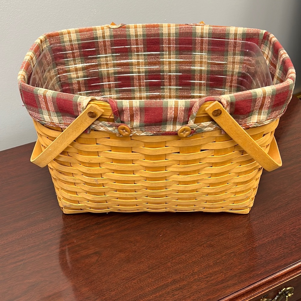 Longaberger magazine basket with liner and plastic liner
